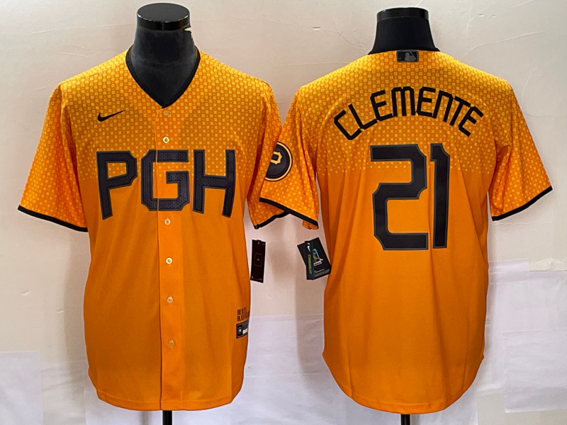 Men's Pittsburgh Pirates Roberto Clemente #21 Gold 2023 City Connect Jersey